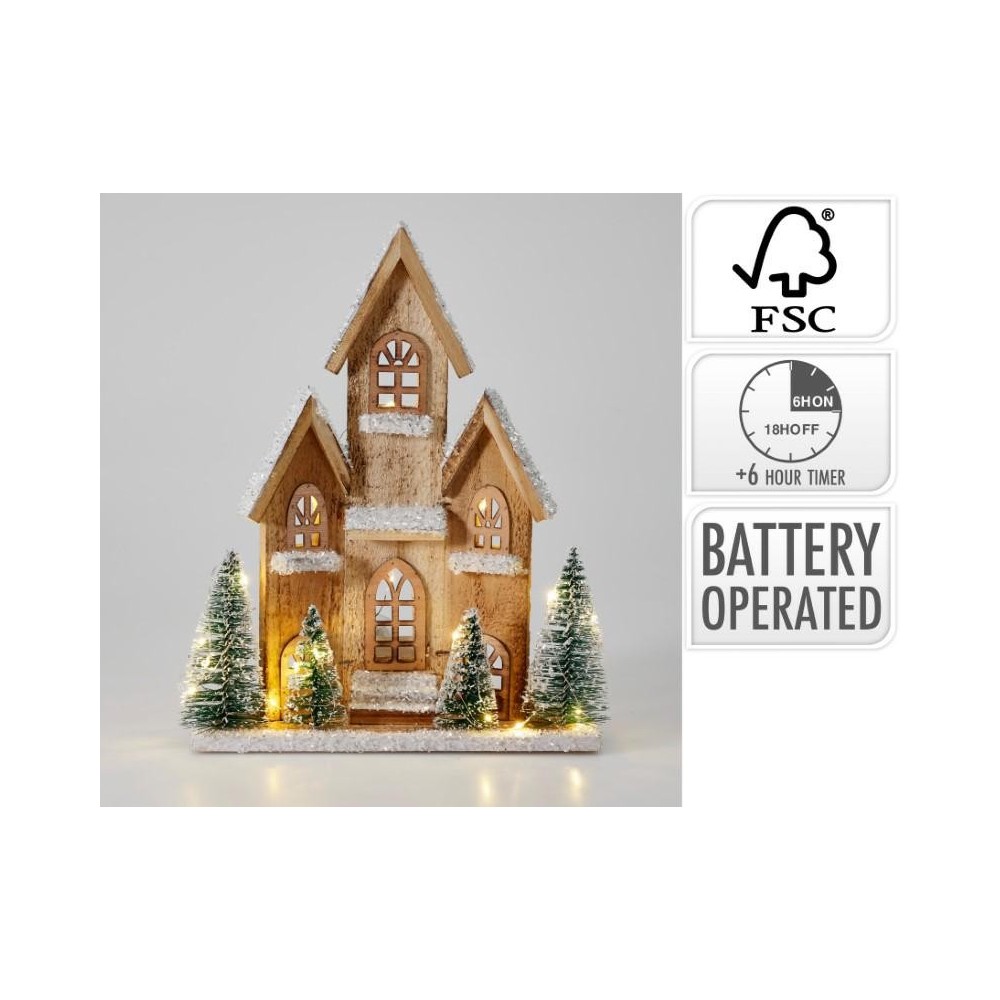 PAESAGGIO NATALE LEGNO 20 LED 28X9X35